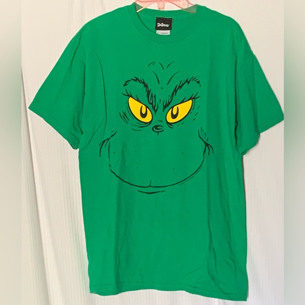 Dr Seuss The Grinch Short Sleeve T-shirt Green Front Image Heavy Cotton Medium
